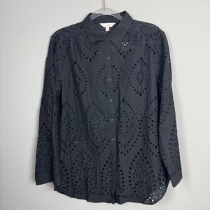 ADIVA | NEW Black Lasercut Button Front Blouse Women’s Size Large